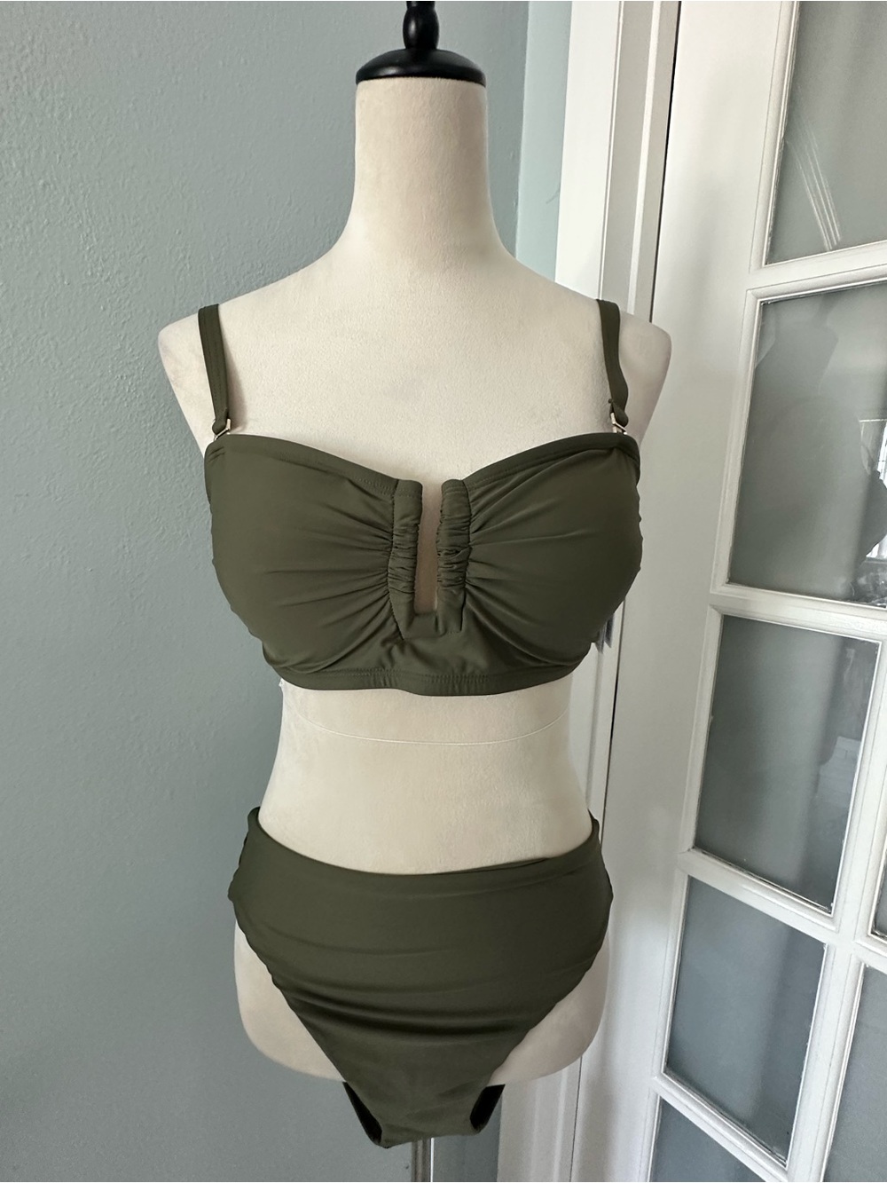DKNY Olive Green Bandeau Bikini Top with Strap